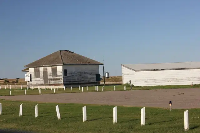 Luseland Airport buildings and runway markers